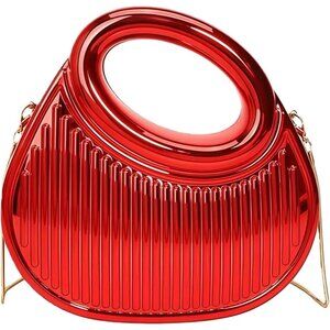 Women's Red Acrylic Small Cute Buckle Moon Shaped Party Crossbody Clutch